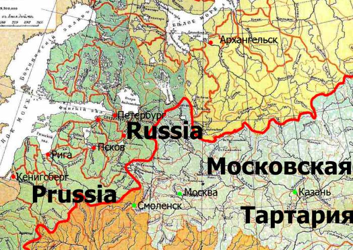 Moskovska Tartarie (fragmenty mapy Sokalskeho ze slovniku Brockhausu)