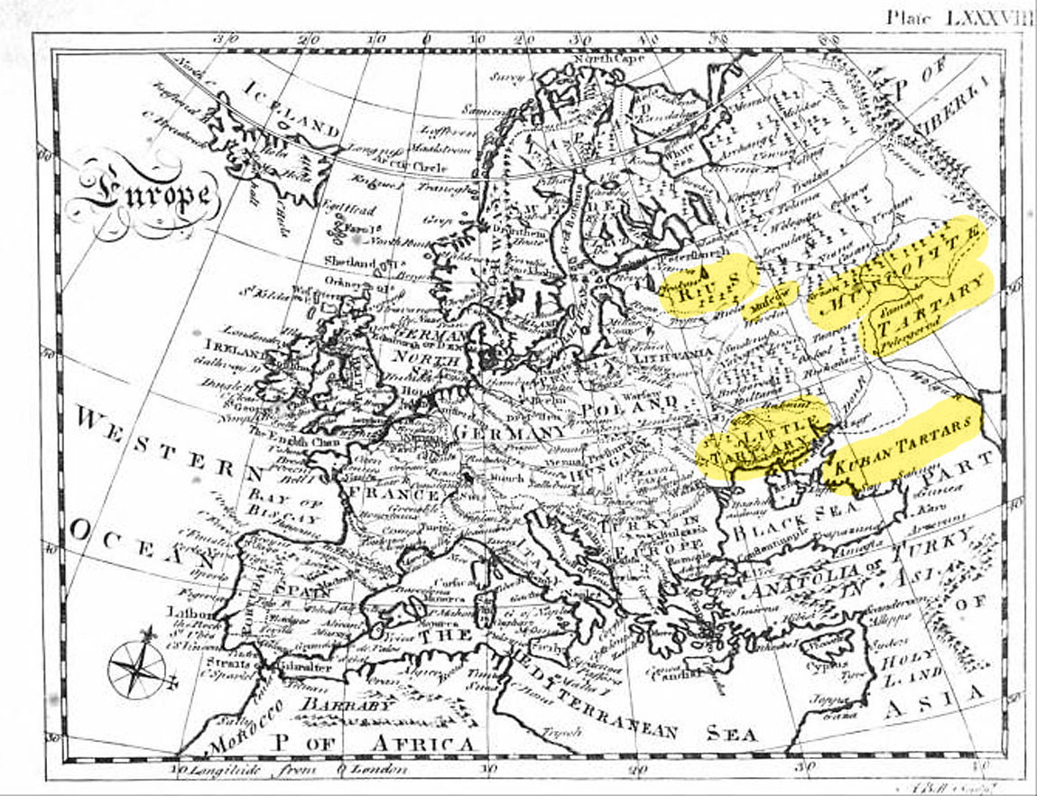 mapu Evropy v prvnim vydani encyklopedie Britannica z roku 1771