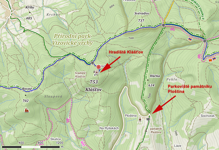 mapa vyletu na Klastov